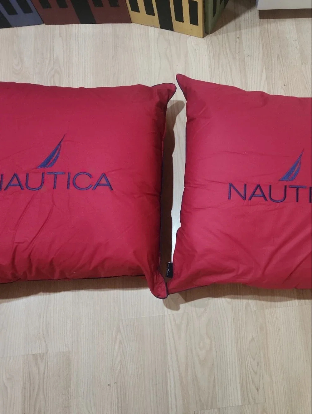 Nautica Red Square Floor Cushion with Navy Logo23x23